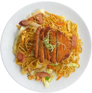 Fried Wheat Noodles with Chicken Katsu