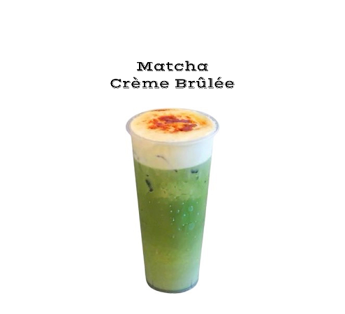 Matcha crème brûlée frappé (iced)