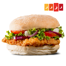 Hot en spicy chicken filet burger (halal)