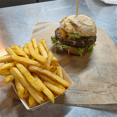Black Angus burger bacon