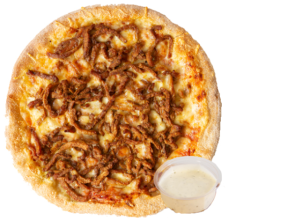 Kinderpizza shoarma + bakje knoflooksaus