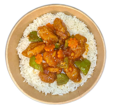 Ricebowl zoet zure kip 甜酸鸡饭碗