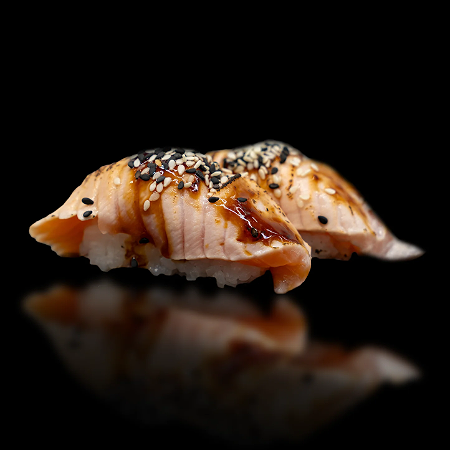 Flamed salmon nigiri