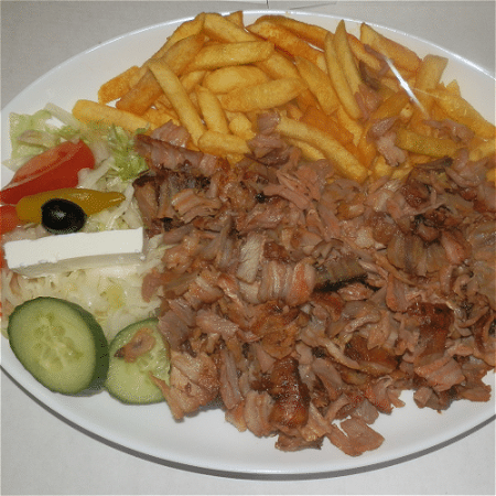 Döner schotel speciaal met paprika, champignons en ui 