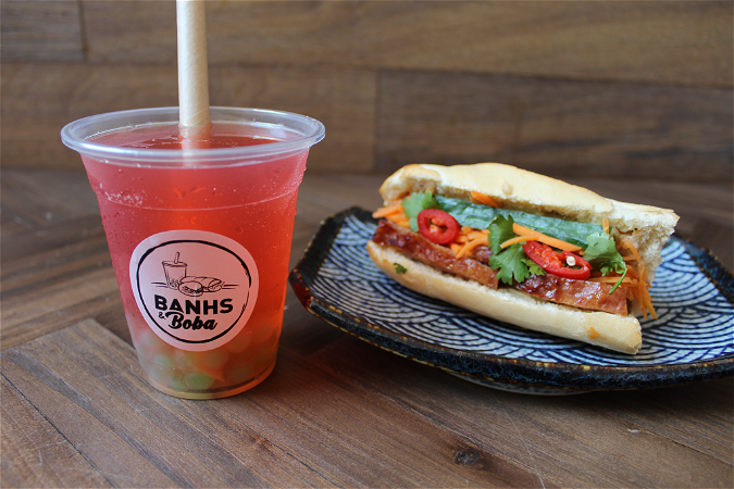Halve banh mi + small fruit boba