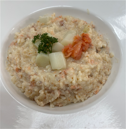 Risotto met asperges paprika en verse spinazie, kies zelf voor beenham, gerookte zalm of vega optie