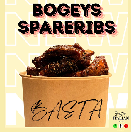 Bogeys spareribs 1200 gram in bucket. 