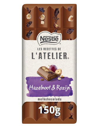 L'Atelier Melkchocoladereep hazelnoot & rozijn