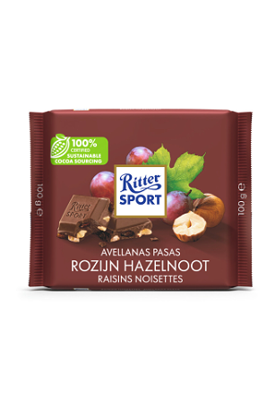 Ritter Sport Melkchocolade rozijn hazelnoot