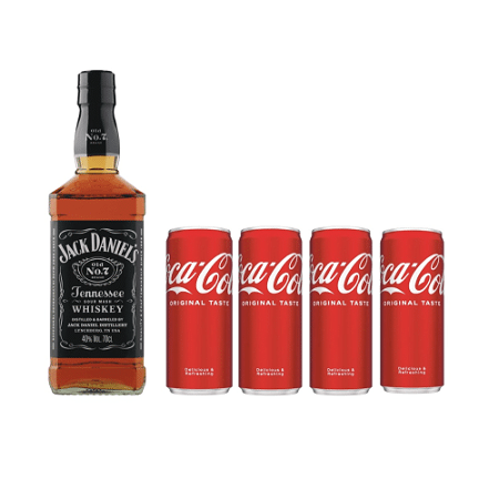 Jack Daniels Whiskey 700ml en 4 x Coca-Cola 330ml