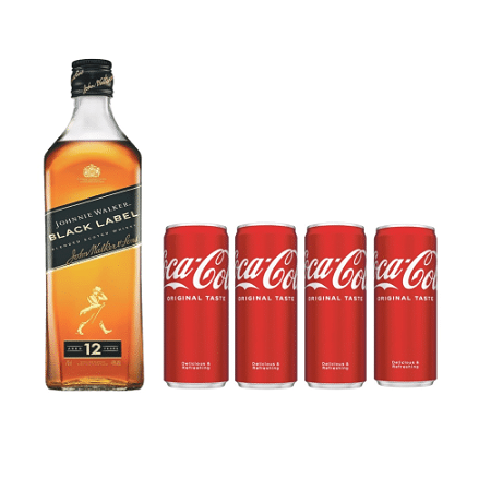 Johnnie Walker Black Label Whisky 700ml en 4 x Coca-Cola 330ml