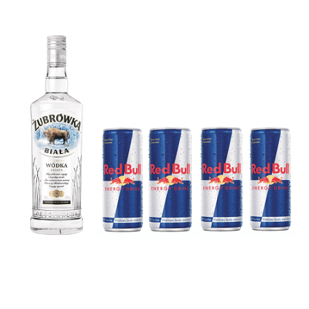 Zubrowka Biala Vodka 700ml en 4 x Red Bull Energy Drink 250m