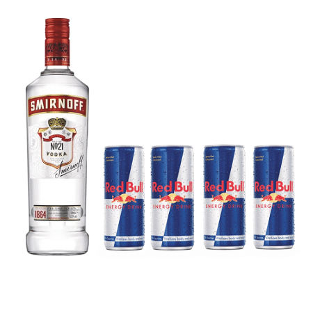 Smirnoff Vodka 700ml en 4 x Red Bull Energy Drink 250ml