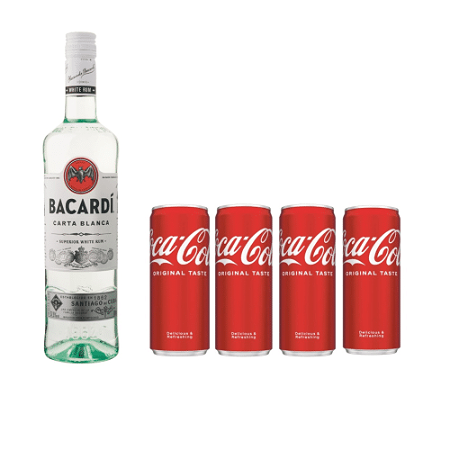 Bacardi Carta Blanca 700ml en 4 x Coca-Cola 330ml