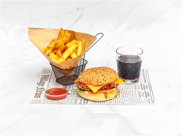 Cheesy chicken burger menu