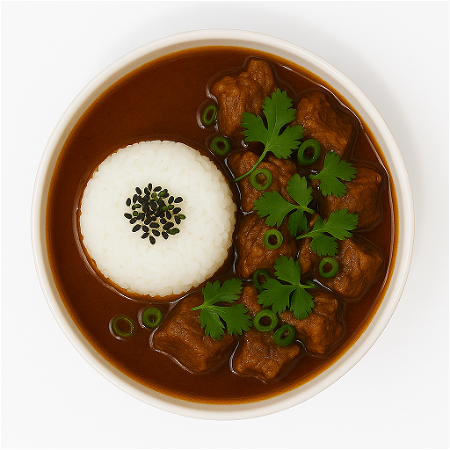Gestoofd rundvlees met rijst 红烧牛腩盖饭