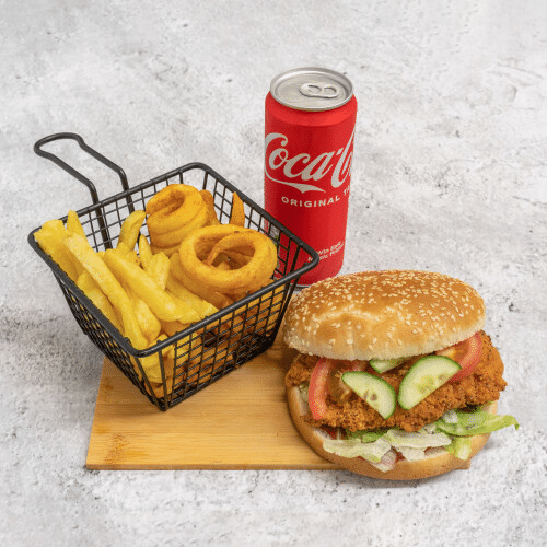 Home style chicken burger menu