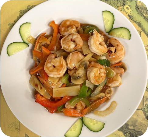 Chinese garnalen in pikante saus