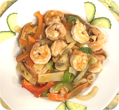 Chinese garnalen in pikante saus
