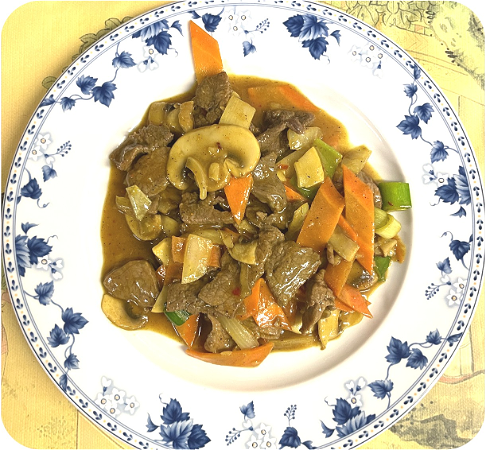 Ossenhaas in kerrie saus