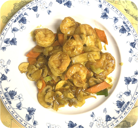 Chinese garnalen in kerrie saus