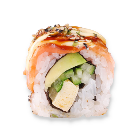 Flamed salmon roll