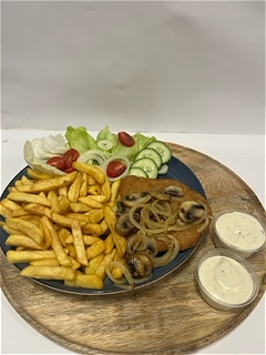 schnitzel met champignon en ui 