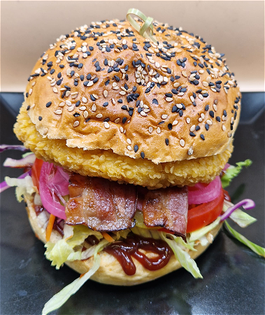 Crispy chicken burger, smokey BBQ