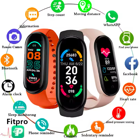 M6 Smart Watch Heren Dames Fitness Smart Armband Sportband Hartslag Bloeddrukmeter Waterdichte multifunctionele horloge