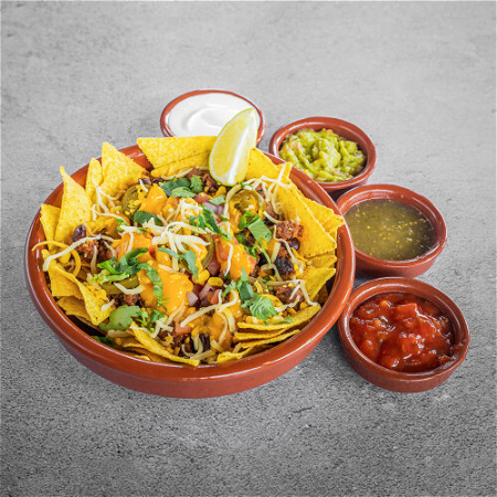 Loaded nachos pulled beef, spicy