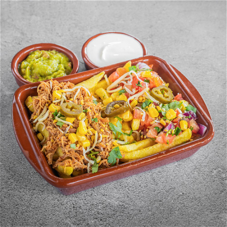 Loaded fries pulled chicken, spicy