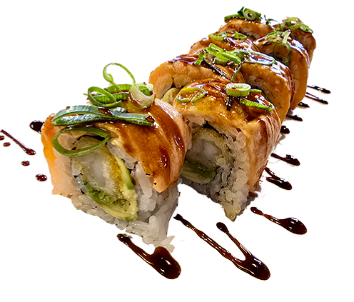 salmon flamed ebi rol