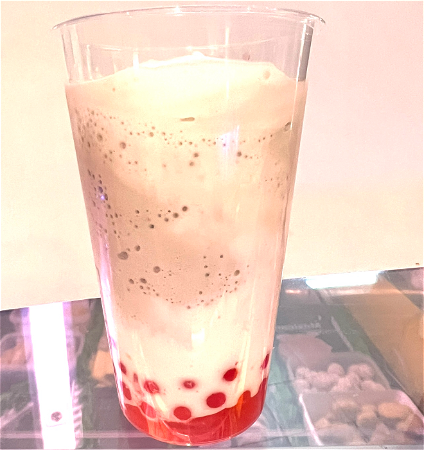 Chocolade Shake met aardbei bubbel 