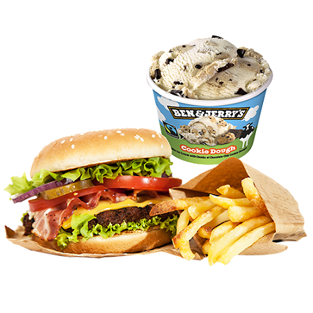 Kipfiletburger met frites en Ben & Jerry's 100ml