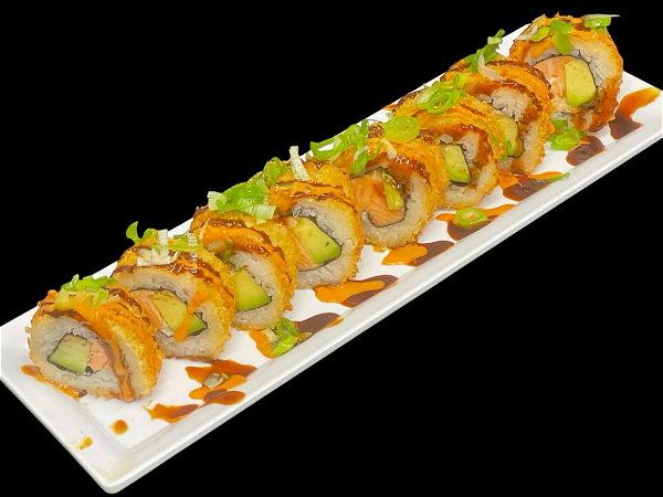 Salmon fried sushi roll.