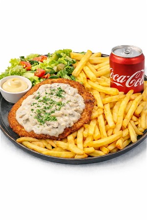 Schnitzel champignonroomsaus menu