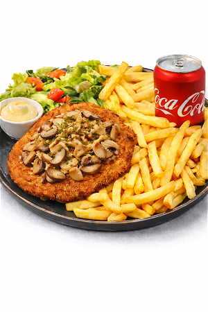 Schnitzel vers gebakken champignons menu