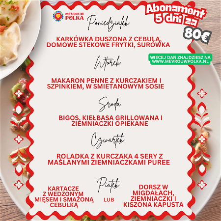 Abonament Obiadowy 80€ za 5 dni ! 