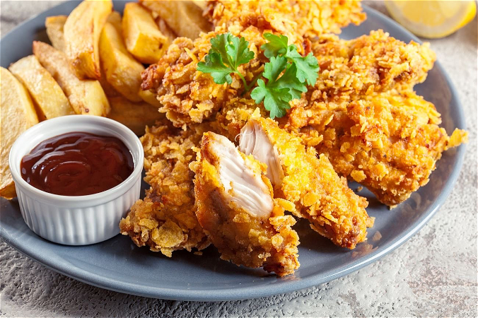 Nuggetsy z kurczaka w chrupiącej panierce z dodatkami 