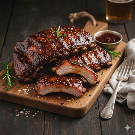 Żeberka BBQ długo pieczone z dodatkami 