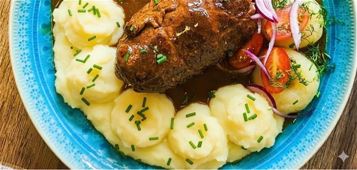 Rolada wołowa z ziemniakami i surówką 
