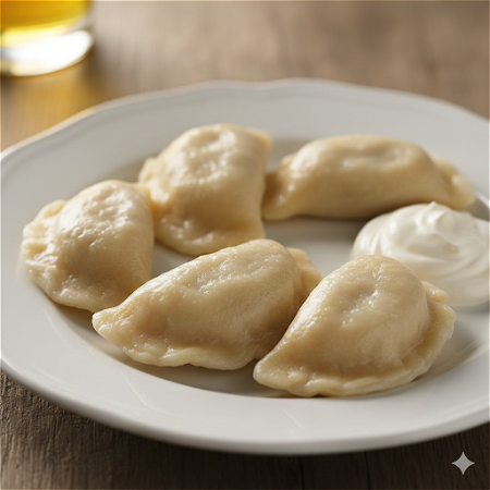 Pierogi z słodkim serem i sosem owocowym 