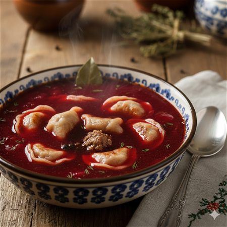 Barszcz z uszkami z miesem 