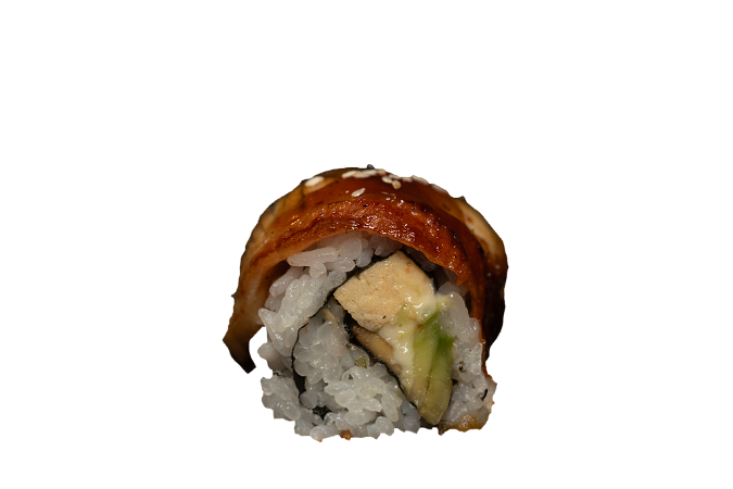 Geflambeerde unagi maki