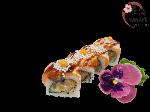 Geflambeerde zalm garnaal roll 4st