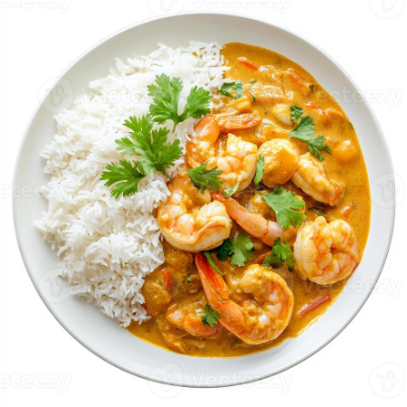 Garnalen in kerriesaus