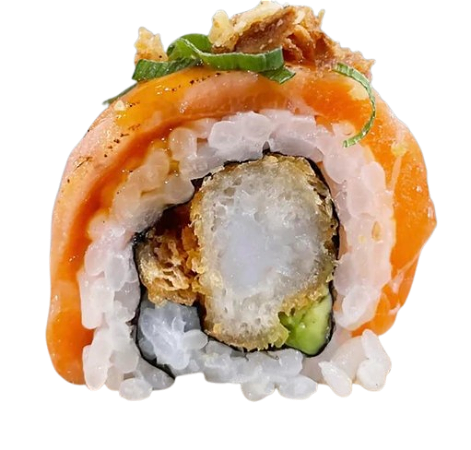 Flamed salmon ebi roll