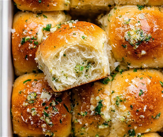 Vers gebakken broodjes met kruidenboter