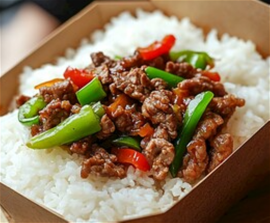 Black pepper beef Rice Bowl 黑椒牛柳盖饭