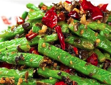 stir fried green bean with red chili å¹²ç…¸åˆ€è±†